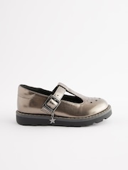 Pewter Grey Standard Fit (F) T-Bar Adjustable Buckle Shoes - Image 2 of 6