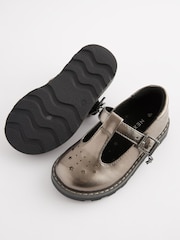 Pewter Grey Standard Fit (F) T-Bar Adjustable Buckle Shoes - Image 3 of 6