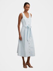 Forever New Blue Priscilla Petite Button Down Contains Linen Midi Dress - Image 2 of 4