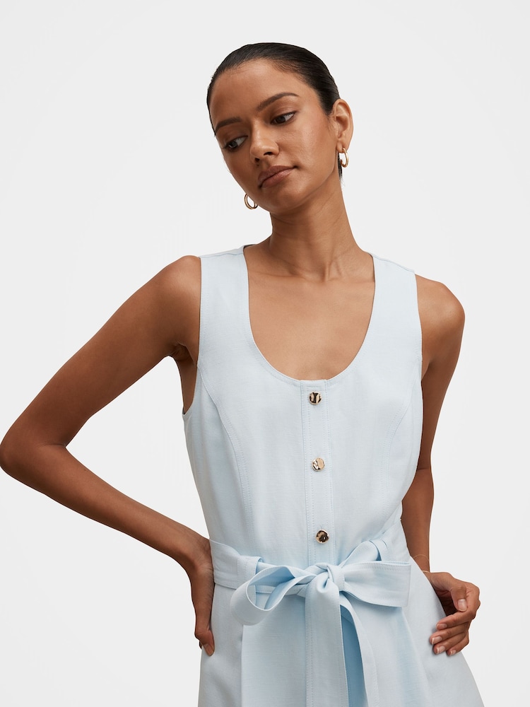 Forever New Blue Priscilla Petite Button Down Contains Linen Midi Dress - Image 4 of 4 Forever New Blue Priscilla Petite Button Down Contains Linen Midi Dress - Image 4 of 4