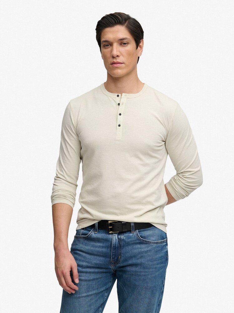 SUPERDRY Grey Slub Long Sleeve Jersey Grandad Top - Image 1 of 5