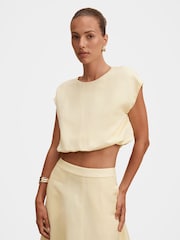 Forever New Yellow Georgina Bubble Hem Top Contains Linen - Image 1 of 5