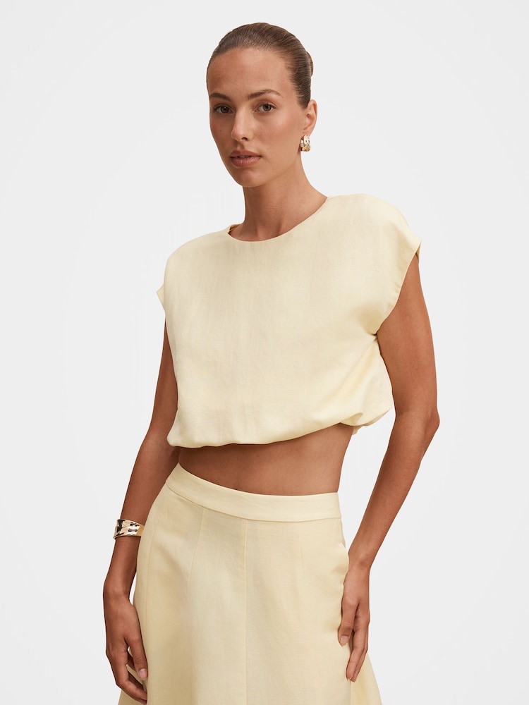 Forever New Yellow Georgina Bubble Hem Top Contains Linen - Image 1 of 5