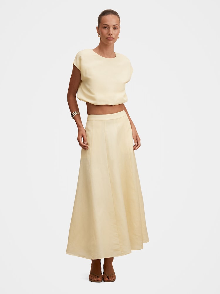 Forever New Yellow Georgina Bubble Hem Top Contains Linen - Image 2 of 5