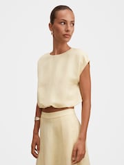 Forever New Yellow Georgina Bubble Hem Top Contains Linen - Image 3 of 5