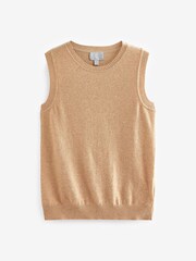 Pure Collection Camel Cashmere Knitted 100% Cotton Tank - Image 4 of 4