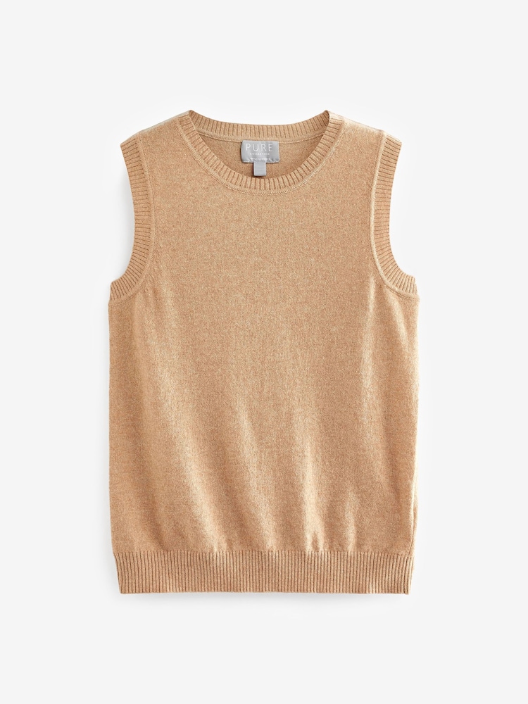 Pure Collection Camel Cashmere Knitted 100% Cotton Tank - Image 4 of 4