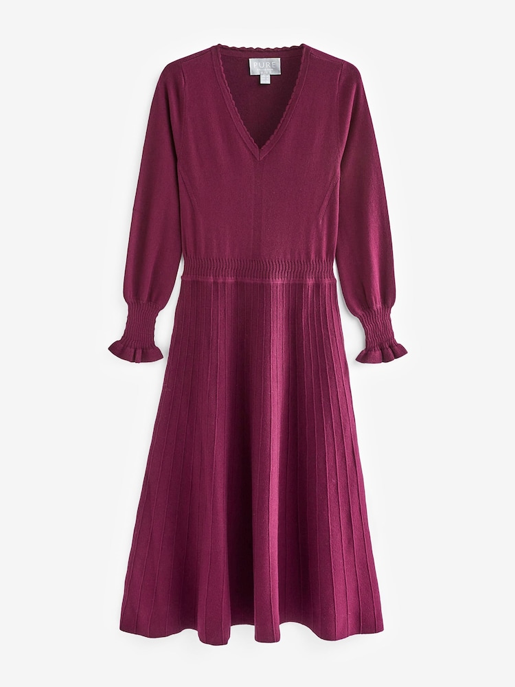 Pure Collection Purple Scallop Neck Dress - Image 3 of 3 Pure Collection Purple Scallop Neck Dress - Image 3 of 3