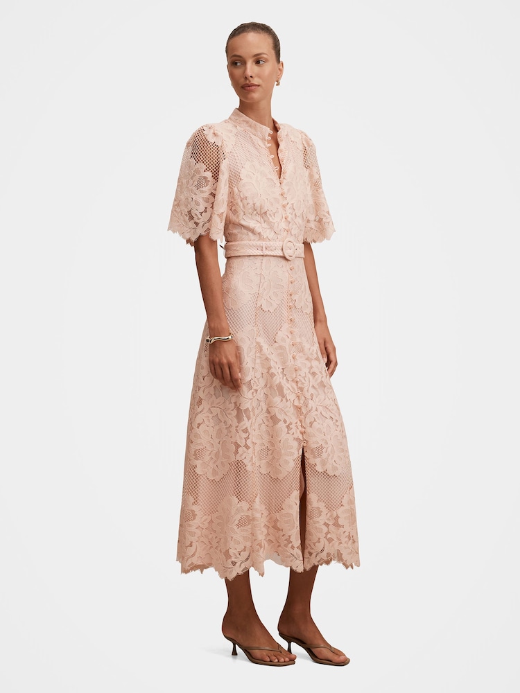 Forever New Pink Liberty Flutter Sleeves Lace Midi Dress - Image 1 of 4