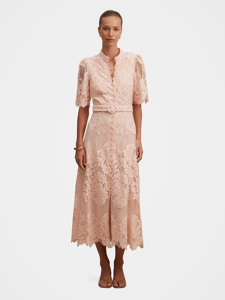 Forever New Pink Liberty Flutter Sleeves Lace Midi Dress - Image 4 of 4