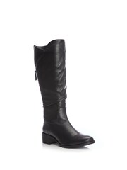 Moda in Pelle Luche Ruched Long Black Boots With Back Zip - Image 1 of 5