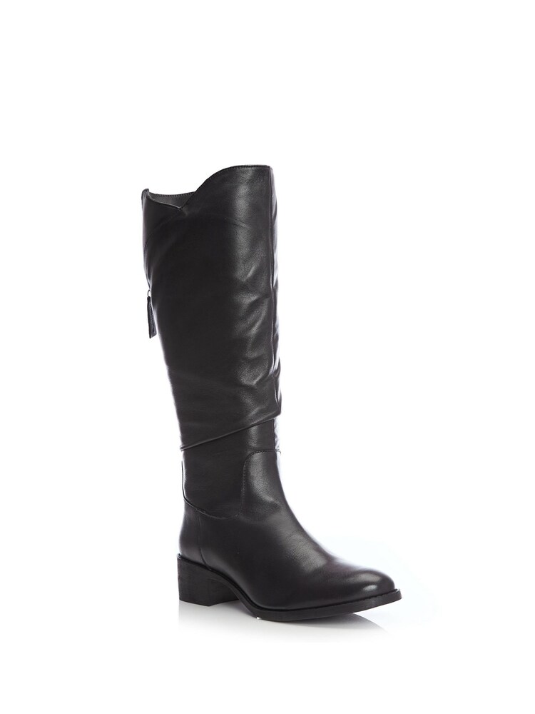 Moda in Pelle Luche Ruched Long Black Boots With Back Zip - Image 1 of 5
