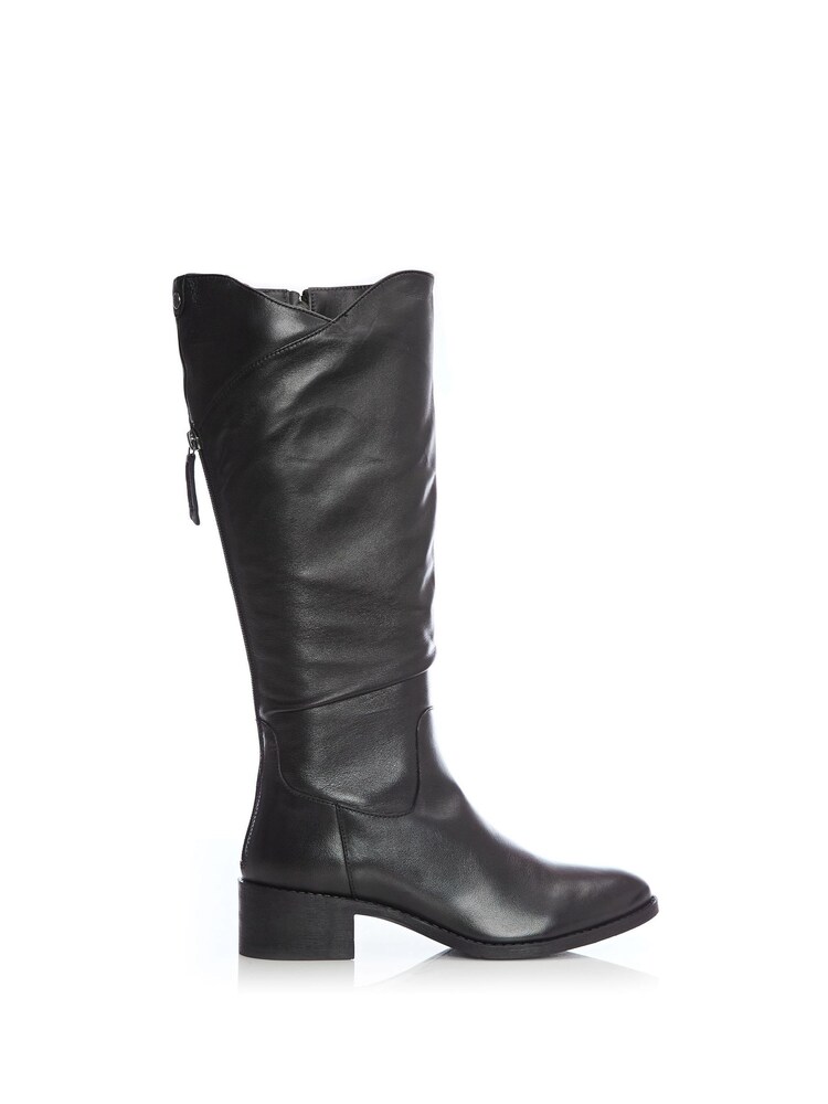 Moda in Pelle Luche Ruched Long Black Boots With Back Zip - Image 2 of 5