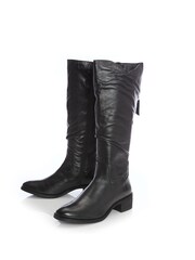 Moda in Pelle Luche Ruched Long Black Boots With Back Zip - Image 4 of 5