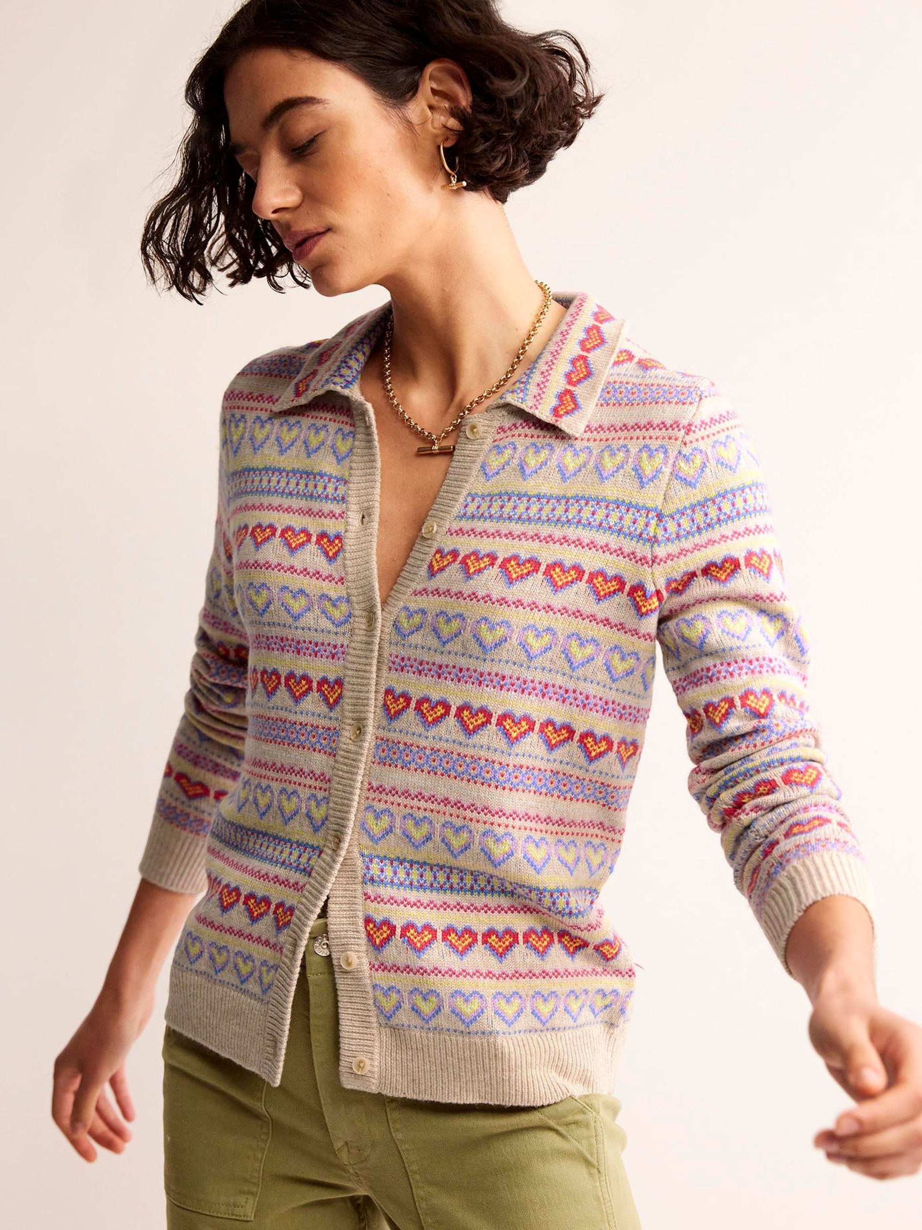 Buy Boden Multi Eliza Heart Fair Isle Cardigan from Next Luxembourg