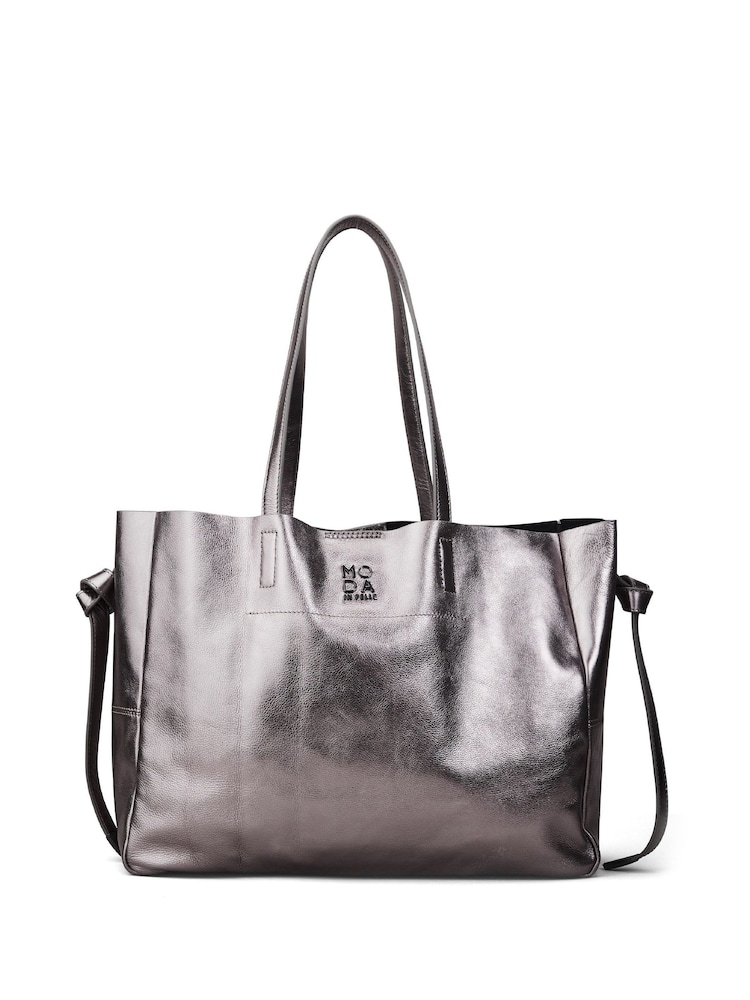 Moda in Pelle Indie Grey Oversized Tote Bag With Pouch - Image 1 of 4