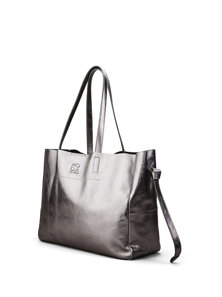 Moda in Pelle Indie Grey Oversized Tote Bag With Pouch - Image 2 of 4