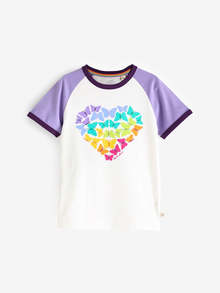 Little Bird by Jools Oliver Purple Short Sleeve Raglan Colourful 100% Cotton T-Shirt - Image 1 of 5