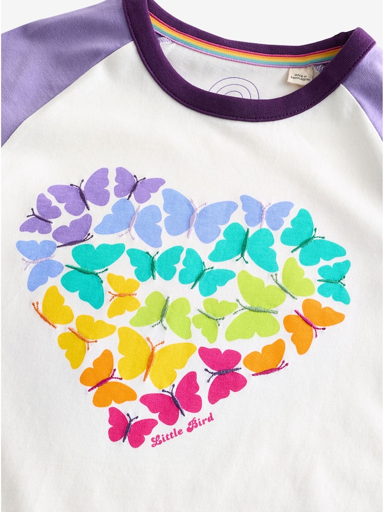 Little Bird by Jools Oliver Purple Short Sleeve Raglan Colourful 100% Cotton T-Shirt - Image 2 of 5