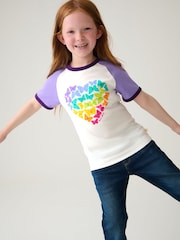 Little Bird by Jools Oliver Purple Short Sleeve Raglan Colourful 100% Cotton T-Shirt - Image 3 of 5