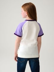Little Bird by Jools Oliver Purple Short Sleeve Raglan Colourful 100% Cotton T-Shirt - Image 4 of 5