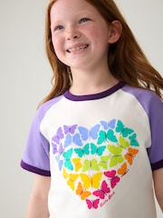 Little Bird by Jools Oliver Purple Short Sleeve Raglan Colourful 100% Cotton T-Shirt - Image 5 of 5