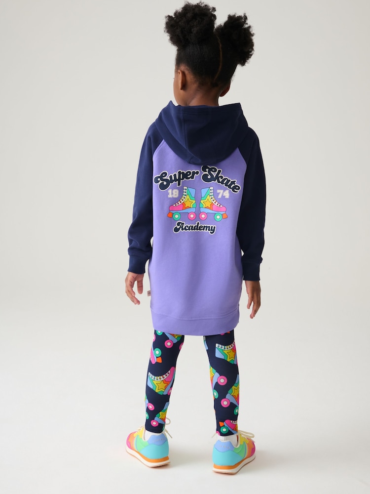 Little Bird by Jools Oliver Purple Roller Skate Longline 100% Cotton Hoodie and Leggings Set - Image 2 of 8