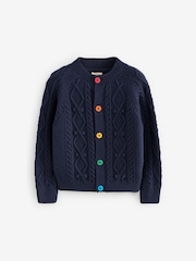 Little Bird by Jools Oliver Navy Knitted Cable 100% Cotton Cardigan - Image 1 of 7