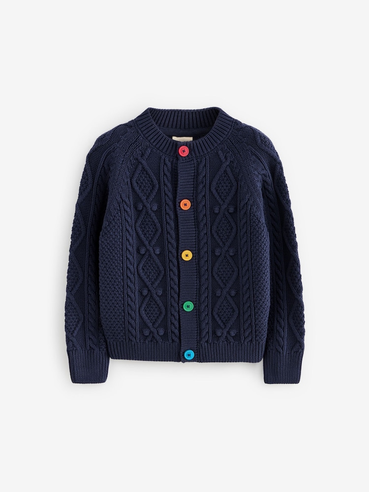 Little Bird by Jools Oliver Navy Knitted Cable 100% Cotton Cardigan - Image 1 of 7