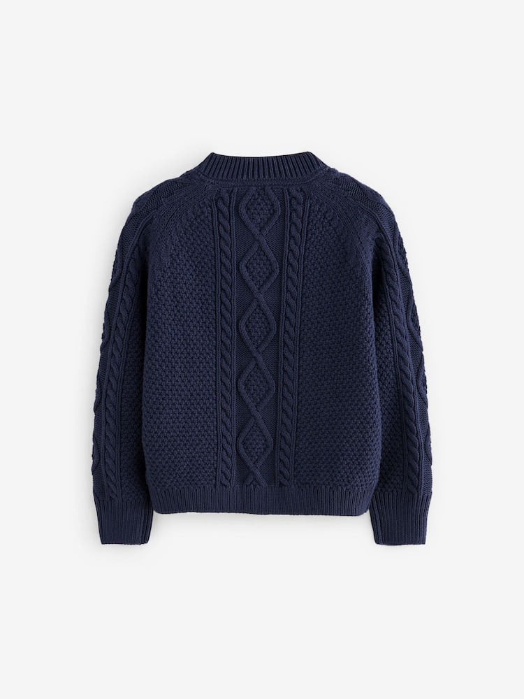 Little Bird by Jools Oliver Navy Knitted Cable 100% Cotton Cardigan - Image 2 of 7