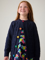 Little Bird by Jools Oliver Navy Knitted Cable 100% Cotton Cardigan - Image 3 of 7