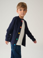 Little Bird by Jools Oliver Navy Knitted Cable 100% Cotton Cardigan - Image 5 of 7
