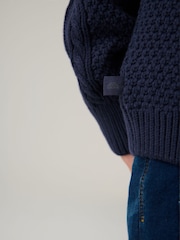 Little Bird by Jools Oliver Navy Knitted Cable 100% Cotton Cardigan - Image 6 of 7