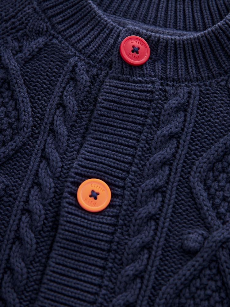 Little Bird by Jools Oliver Navy Knitted Cable 100% Cotton Cardigan - Image 7 of 7
