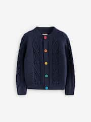 Little Bird by Jools Oliver Navy Knitted Cable 100% Cotton Cardigan - Image 8 of 8