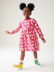 Little Bird by Jools Oliver Pink 100% Cotton Rainbow Star Sweat Dress - Image 1 of 7