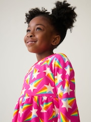 Little Bird by Jools Oliver Pink 100% Cotton Rainbow Star Sweat Dress - Image 2 of 7