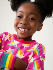 Little Bird by Jools Oliver Pink 100% Cotton Rainbow Star Sweat Dress - Image 4 of 7
