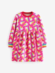 Little Bird by Jools Oliver Pink 100% Cotton Rainbow Star Sweat Dress - Image 5 of 7