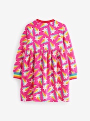 Little Bird by Jools Oliver Pink 100% Cotton Rainbow Star Sweat Dress - Image 6 of 7