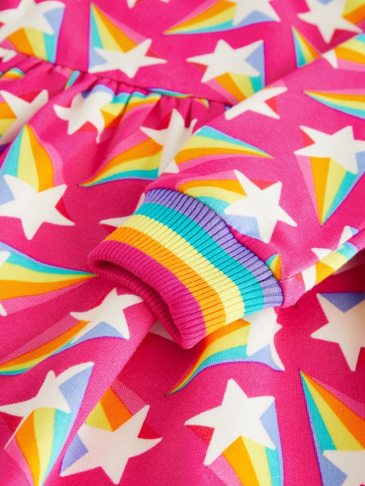 Little Bird by Jools Oliver Pink 100% Cotton Rainbow Star Sweat Dress - Image 7 of 7