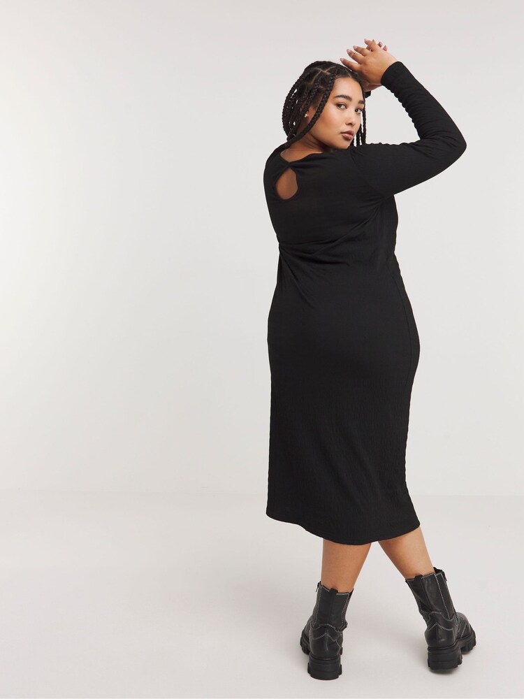 Simply Be Black Textured Long Sleeve Dress - Image 2 of 4
