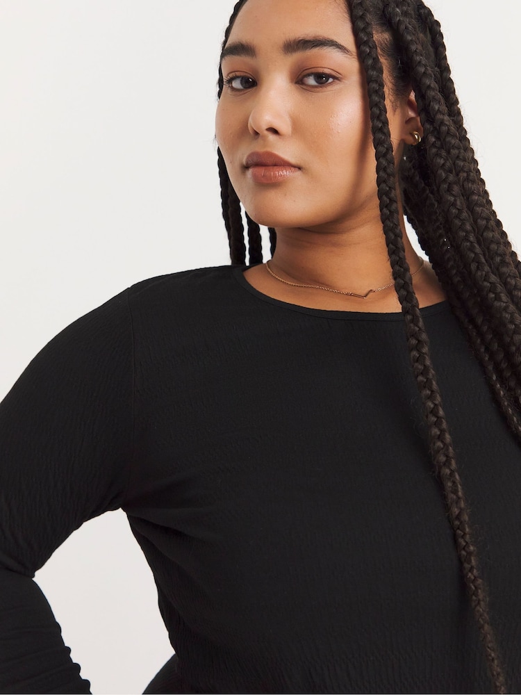 Simply Be Black Textured Long Sleeve Dress - Image 4 of 4