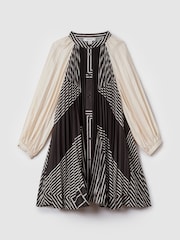 Reiss Navy Bay Teen Printed Pleated Dress - Image 2 of 6