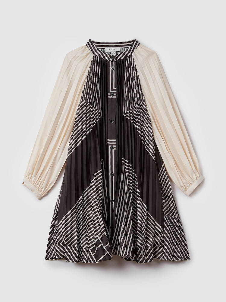 Reiss Navy Bay Teen Printed Pleated Dress - Image 2 of 6