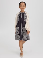 Reiss Navy Bay Teen Printed Pleated Dress - Image 3 of 6