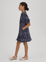 Reiss Navy Print Joanne 13-14 yrs Printed Puff Sleeve Dress - Image 3 of 6
