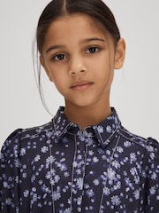 Reiss Navy Print Joanne 13-14 yrs Printed Puff Sleeve Dress - Image 4 of 6