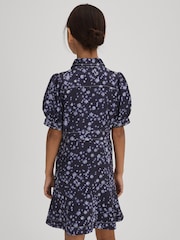 Reiss Navy Print Joanne 13-14 yrs Printed Puff Sleeve Dress - Image 5 of 6