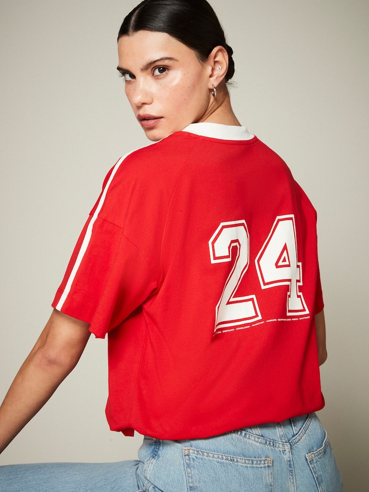 Red 100% Cotton Active Football Graphic T-Shirt - Image 2 of 6